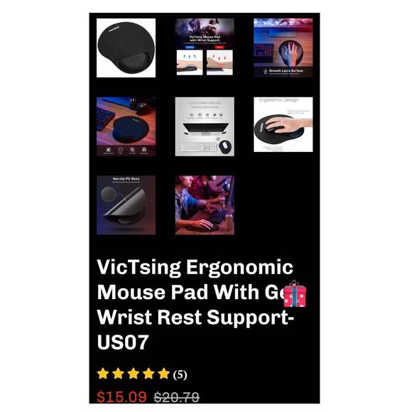 Ergonomic Mouse Pad With Gel Wrist Rest Support US07 VicTsing - Picture 6 of 10